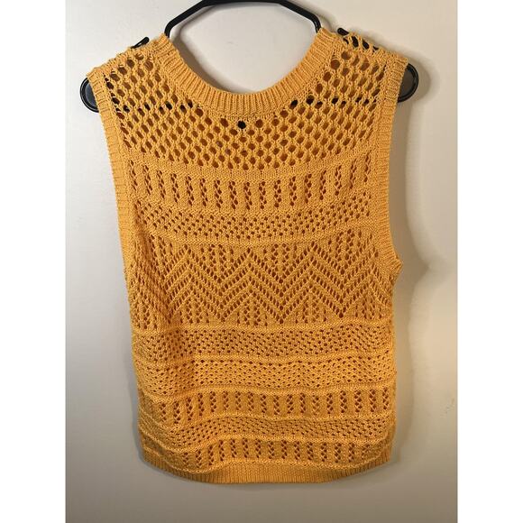 Talbots Sweater Womens Petite Medium Yellow Sleeveless Open Knit Crochet Shell - Picture 4 of 5